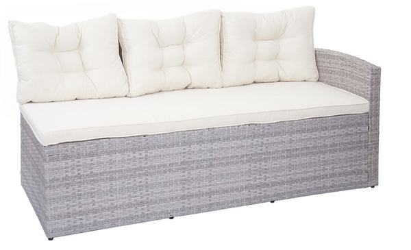 Garten Lounge Sitzgruppe aus Poly-Rattan, hellgrau mit Kissen