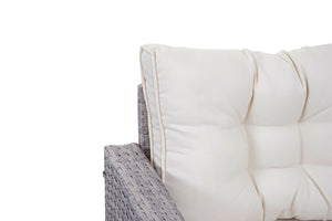 Garten Lounge Sitzgruppe aus Poly-Rattan, hellgrau mit Kissen