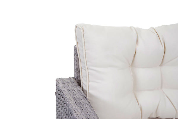 Garten Lounge Sitzgruppe aus Poly-Rattan, hellgrau mit Kissen