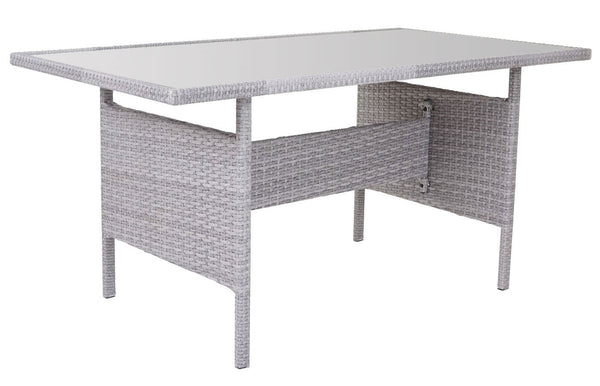 Garten Lounge Sitzgruppe aus Poly-Rattan, hellgrau mit Kissen