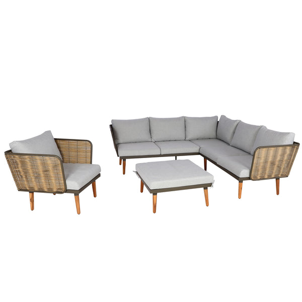Garten Lounge-Set Outdoor Sofa Poly-Rattan hellgrau wetterfest