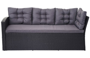 Garten-Lounge-Set aus Polyrattan, schwarz mit Bank & Kissen