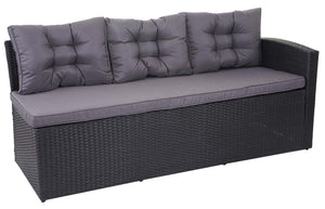 Garten-Lounge-Set aus Polyrattan, schwarz mit Bank & Kissen