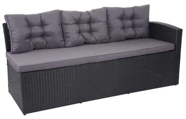 Garten-Lounge-Set aus Polyrattan, schwarz mit Bank & Kissen