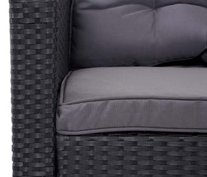 Garten-Lounge-Set aus Polyrattan, schwarz mit Bank & Kissen