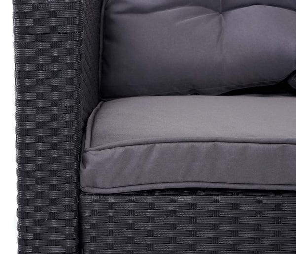 Garten-Lounge-Set aus Polyrattan, schwarz mit Bank & Kissen