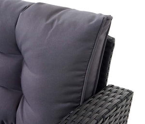 Garten-Lounge-Set aus Polyrattan, schwarz mit Bank & Kissen
