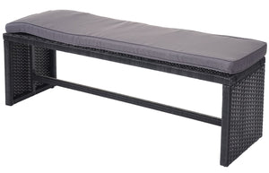 Garten-Lounge-Set aus Polyrattan, schwarz mit Bank & Kissen