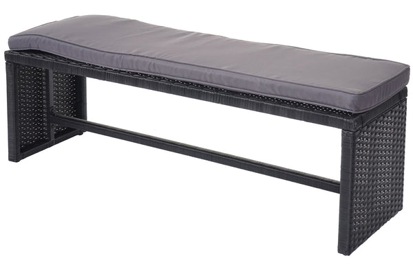 Garten-Lounge-Set aus Polyrattan, schwarz mit Bank & Kissen