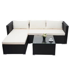 Poly-Rattan Lounge-Set schwarz mit creme Kissen für Garten & Balkon