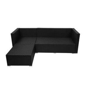 Poly-Rattan Lounge-Set schwarz mit creme Kissen für Garten & Balkon