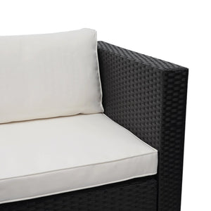 Poly-Rattan Lounge-Set schwarz mit creme Kissen für Garten & Balkon