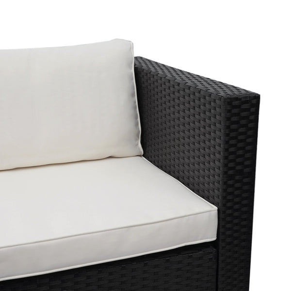 Poly-Rattan Lounge-Set schwarz mit creme Kissen für Garten & Balkon