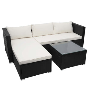 Poly-Rattan Lounge-Set schwarz mit creme Kissen für Garten & Balkon