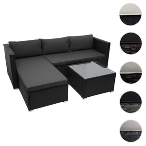 Poly-Rattan Gartenlounge Set schwarz mit dunkelgrauen Kissen
