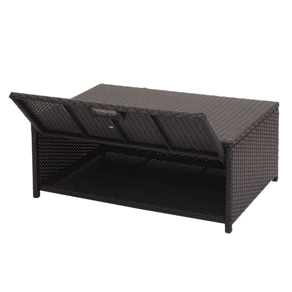 Poly-Rattan Gartenlounge Set mit Staufach, Schwarz, Kissen Creme