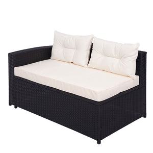 Poly-Rattan Gartenlounge Set mit Staufach, Schwarz, Kissen Creme