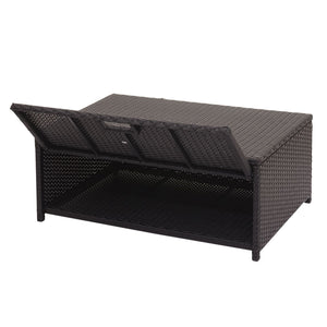 Poly-Rattan Loungeset schwarz mit Staufach & dunkelgrauen Kissen
