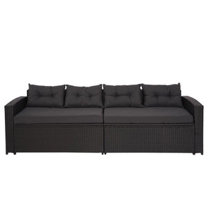 Poly-Rattan Loungeset schwarz mit Staufach & dunkelgrauen Kissen