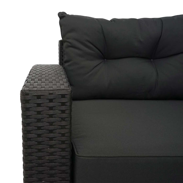 Poly-Rattan Loungeset schwarz mit Staufach & dunkelgrauen Kissen