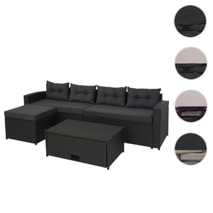 Poly-Rattan Loungeset schwarz mit Staufach & dunkelgrauen Kissen