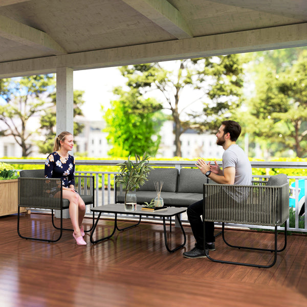 Gartenlounge Gartenmöbel Set wetterfest mit Sofa Sessel Tisch und Kissen Polyrattan