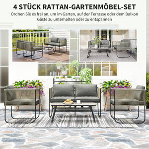 Gartenlounge Gartenmöbel Set wetterfest mit Sofa Sessel Tisch und Kissen Polyrattan