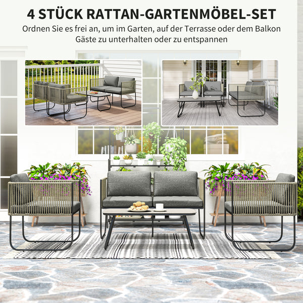 Gartenlounge Gartenmöbel Set wetterfest mit Sofa Sessel Tisch und Kissen Polyrattan