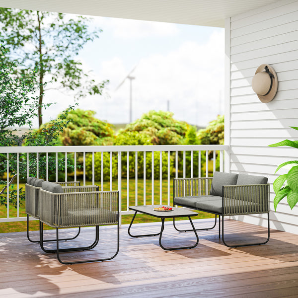 Gartenlounge Gartenmöbel Set wetterfest mit Sofa Sessel Tisch und Kissen Polyrattan
