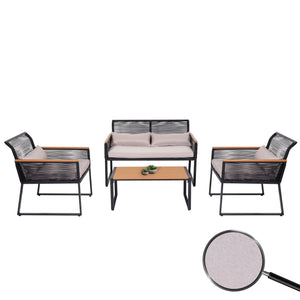 Gartenlounge Set Sofa Seilgeflecht mit Polster hellgrau