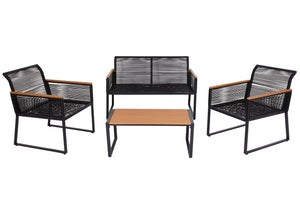 Gartenlounge Set Sofa Seilgeflecht mit Polster hellgrau
