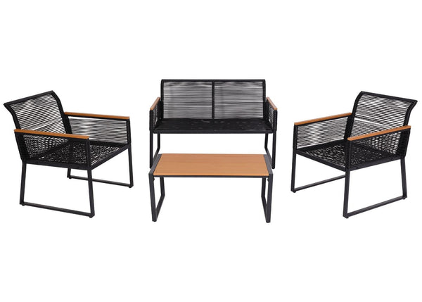 Gartenlounge Set Sofa Seilgeflecht mit Polster hellgrau