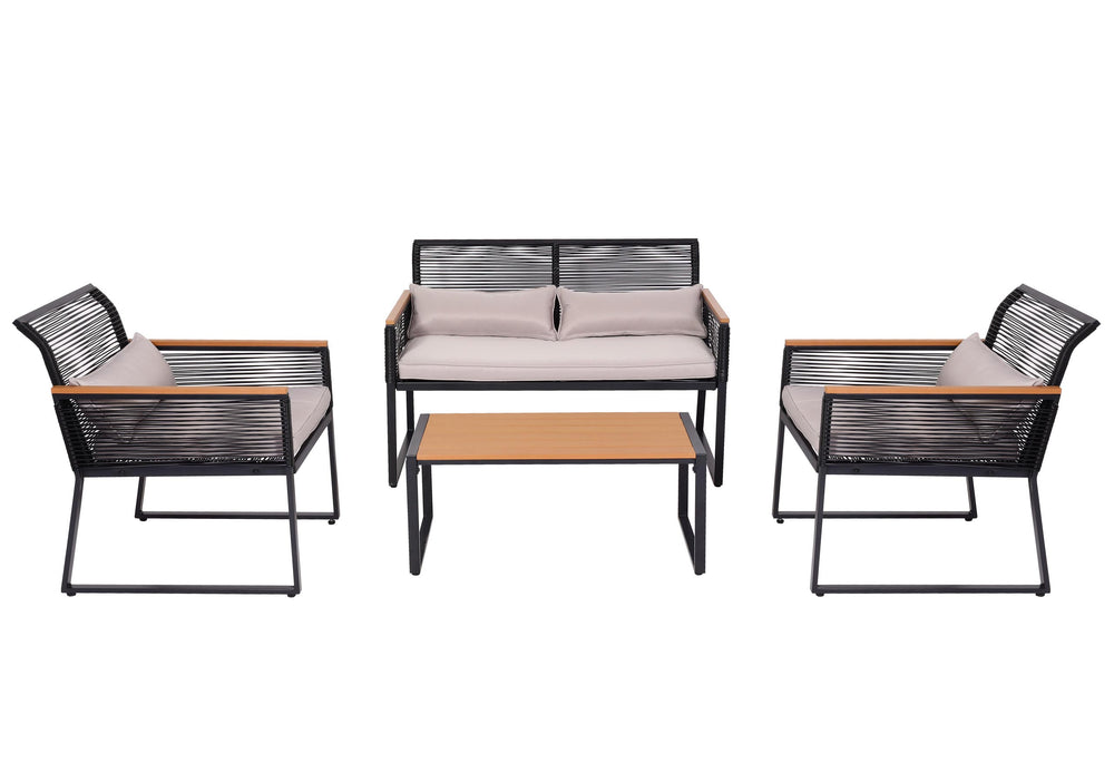 Gartenlounge Set Sofa Seilgeflecht mit Polster hellgrau