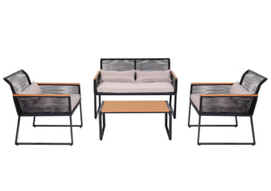 Gartenlounge Set Sofa Seilgeflecht mit Polster hellgrau