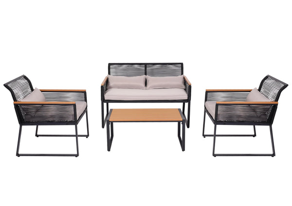 Gartenlounge Set Sofa Seilgeflecht mit Polster hellgrau