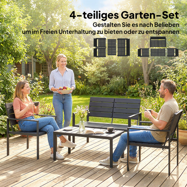 Gartenmöbel Set Lounge Sitzgruppe für 4 Personen schwarz