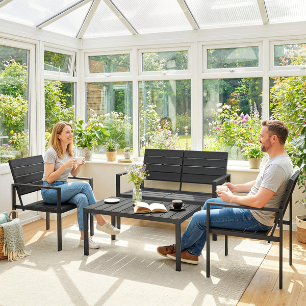 Gartenmöbel Set Lounge Sitzgruppe für 4 Personen schwarz