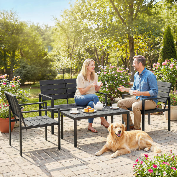 Gartenmöbel Set Lounge Sitzgruppe für 4 Personen schwarz