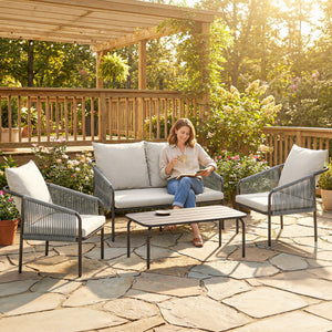 Gartenmöbel Set Lounge mit Zweisitzer Sessel und Tisch Polyrattan