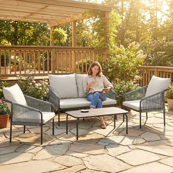 Gartenmöbel Set Lounge mit Zweisitzer Sessel und Tisch Polyrattan