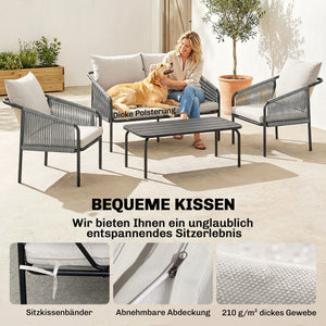Gartenmöbel Set Lounge mit Zweisitzer Sessel und Tisch Polyrattan