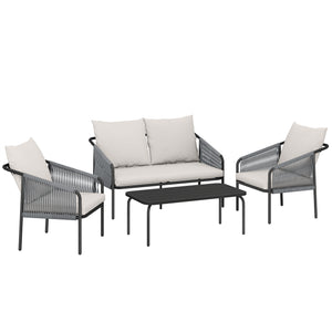 Gartenmöbel Set Lounge mit Zweisitzer Sessel und Tisch Polyrattan