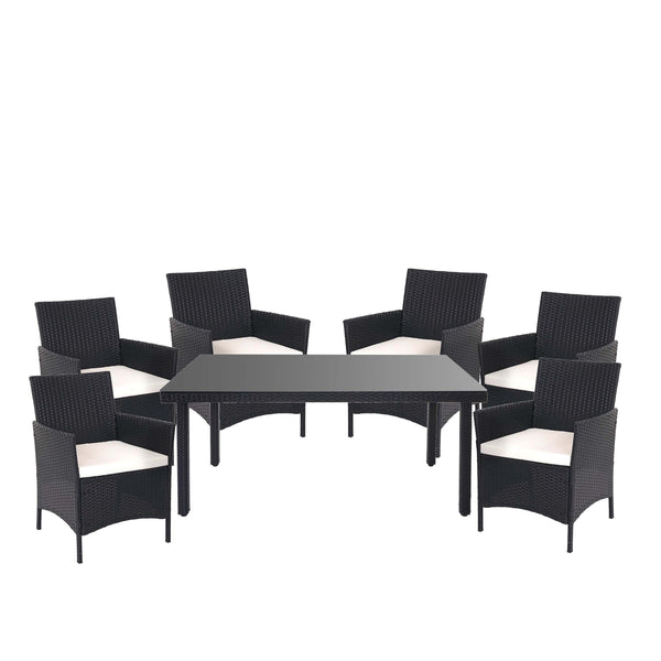 Poly-Rattan Gartenmöbel Set anthrazit mit creme Kissen Balkon