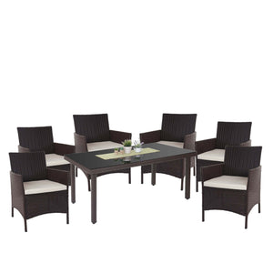 Polyrattan Gartenmöbel Set braun mit creme Kissen für Balkon