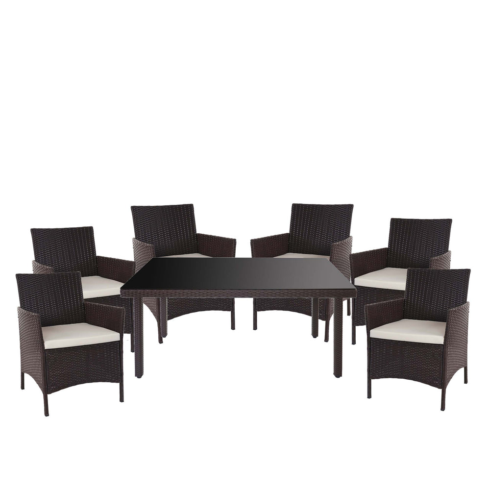Polyrattan Gartenmöbel Set braun mit creme Kissen für Balkon