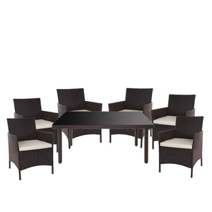 Polyrattan Gartenmöbel Set braun mit creme Kissen für Balkon