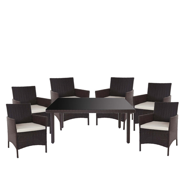 Polyrattan Gartenmöbel Set braun mit creme Kissen für Balkon