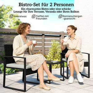 Gartenmöbel Set Rattan 3-teilig mit Stühlen und Tisch