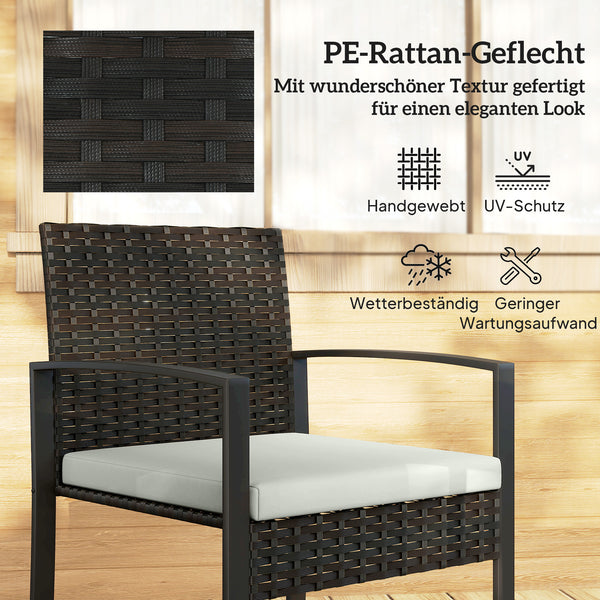 Gartenmöbel Set Rattan 3-teilig mit Stühlen und Tisch
