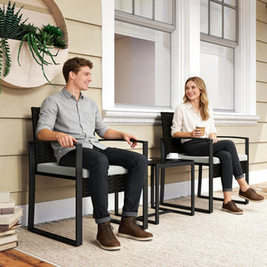 Gartenmöbel Set Rattan 3-teilig mit Stühlen und Tisch